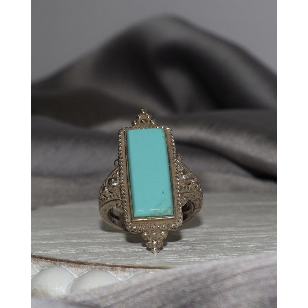 Vintage Sterling Silver Turquoise Ring 7.1G / Sz 6